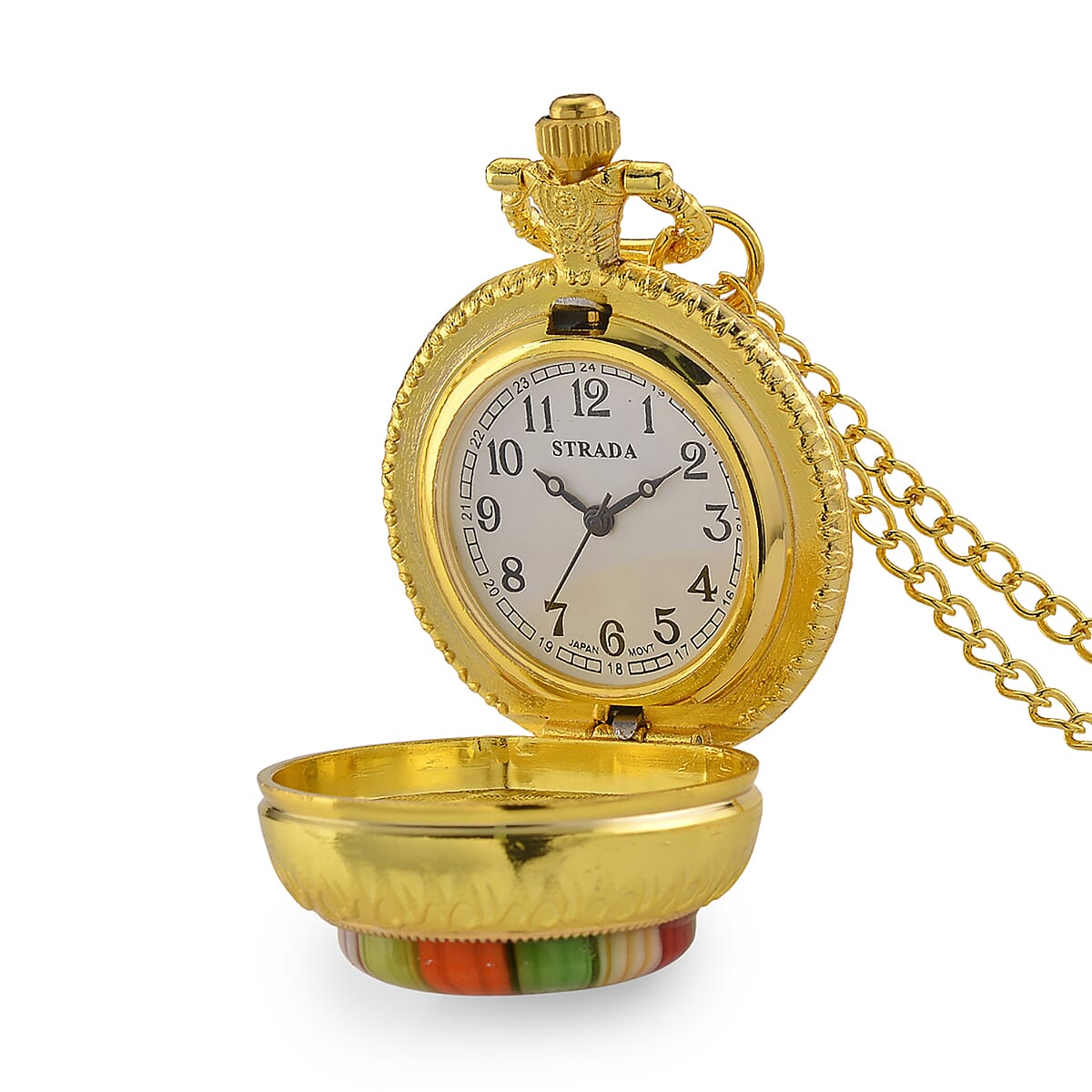 Strada Rotating Multi Murano Style Japanese Movement Pocket Watch with Chain (36 Inches) in Goldtone image number 5