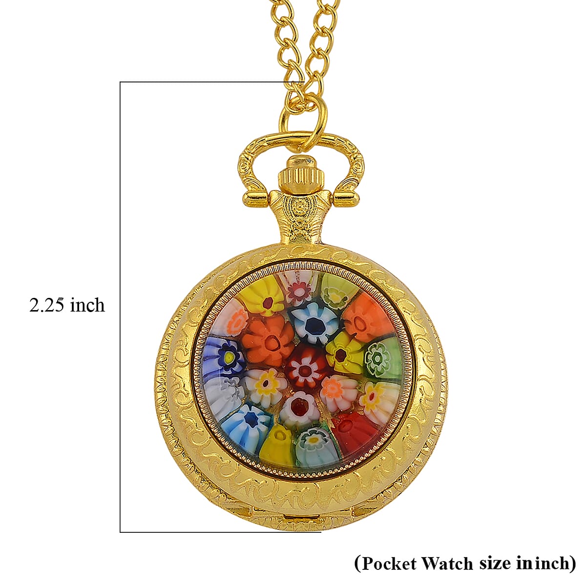Strada Rotating Multi Murano Style Japanese Movement Pocket Watch with Chain (36 Inches) in Goldtone image number 8