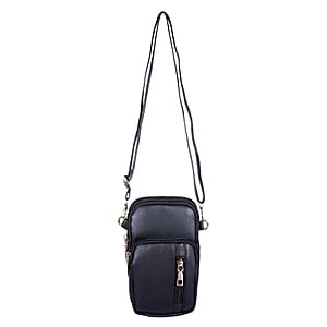 Passage Black Faux Leather Mini Sling Bag