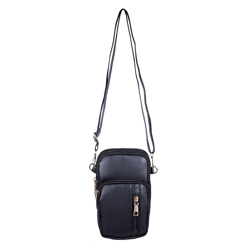 Passage Black Faux Leather Mini Sling Bag