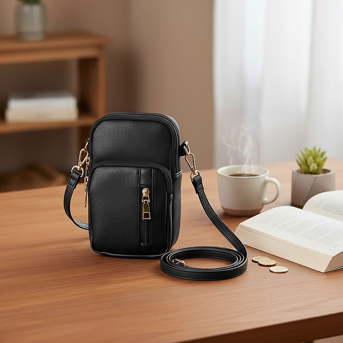 Passage Black Faux Leather Mini Sling Bag image number 1