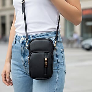 Passage Black Faux Leather Mini Sling Bag