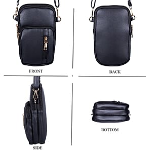 Passage Black Faux Leather Mini Sling Bag