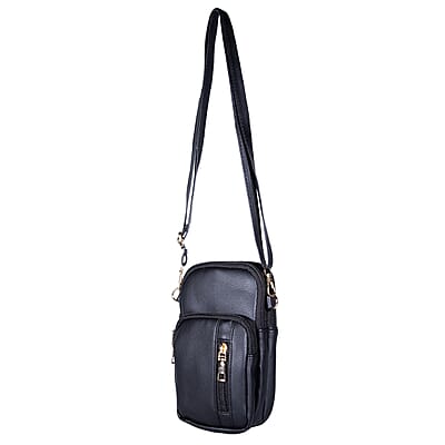 Passage Black Faux Leather Mini Sling Bag