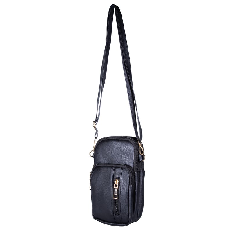 Passage Black Faux Leather Mini Sling Bag