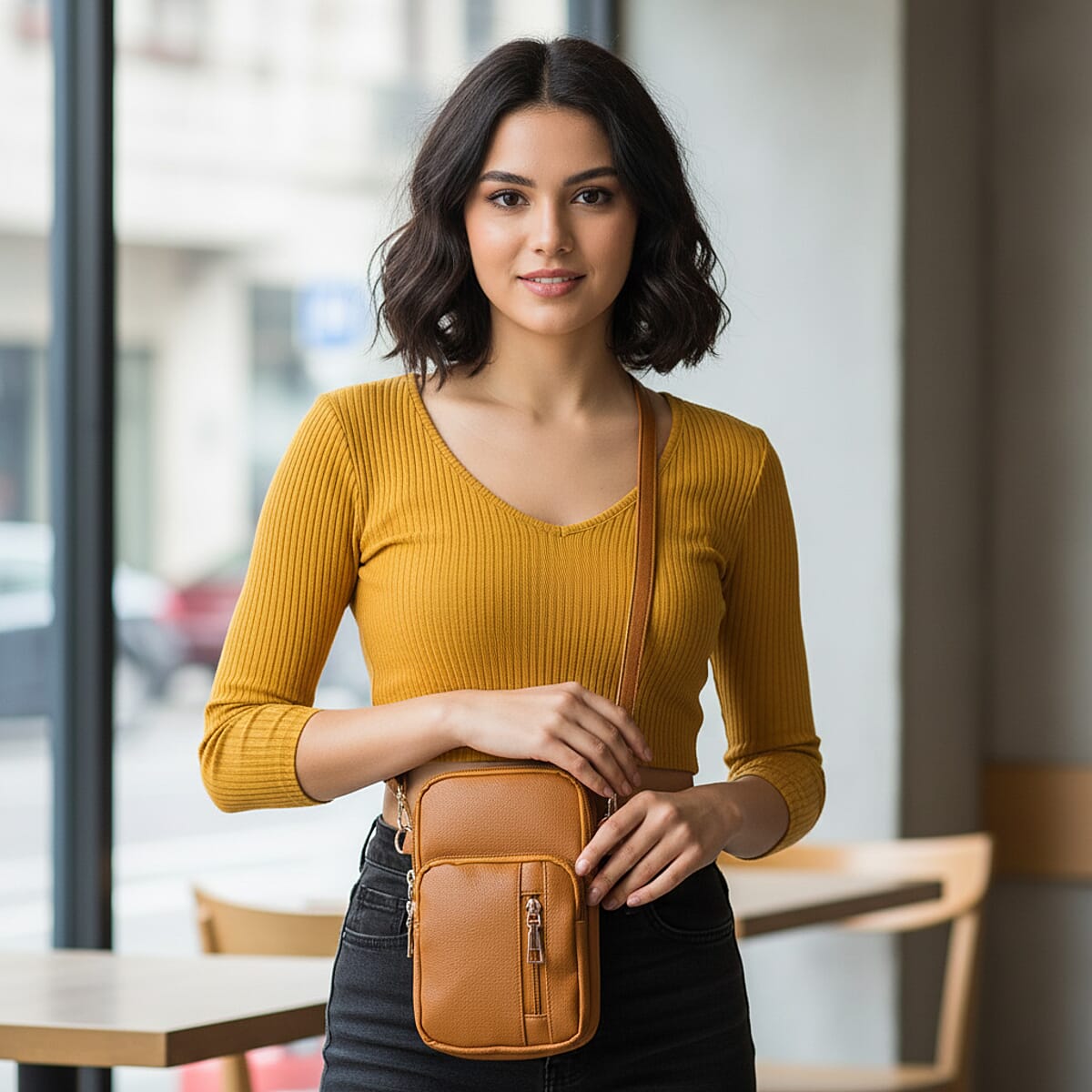 Passage Brown Faux Leather Mini Sling Bag image number 2