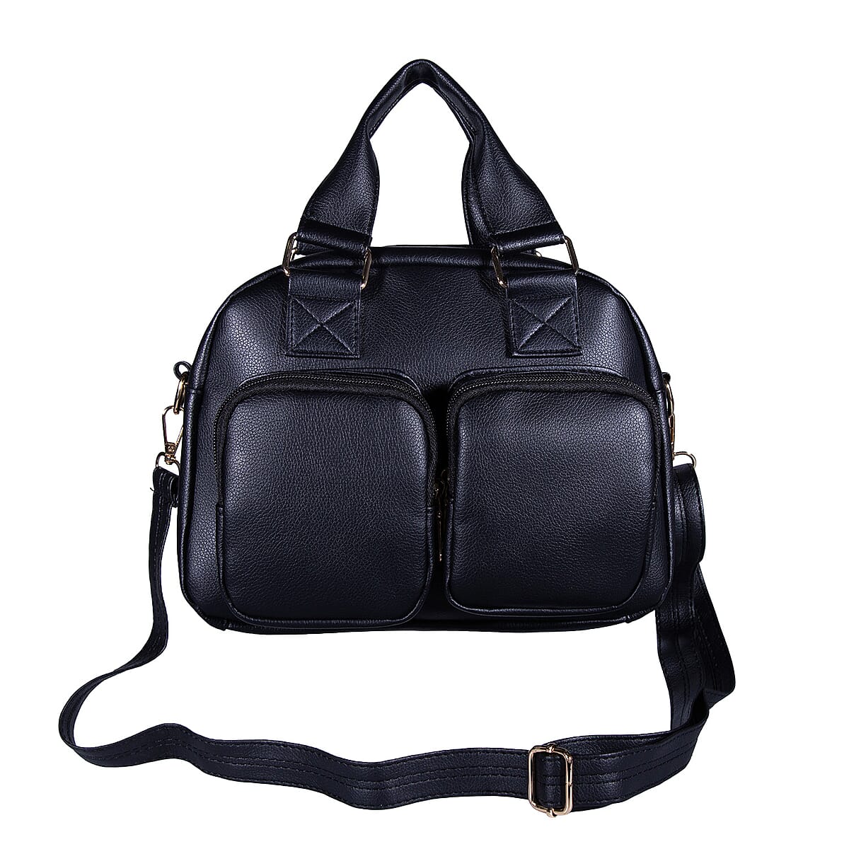 Passage Black Faux Leather Satchel Bag with Front Pocket image number 0