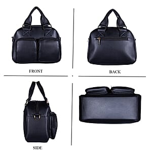 Passage Black Faux Leather Satchel Bag with Front Pocket