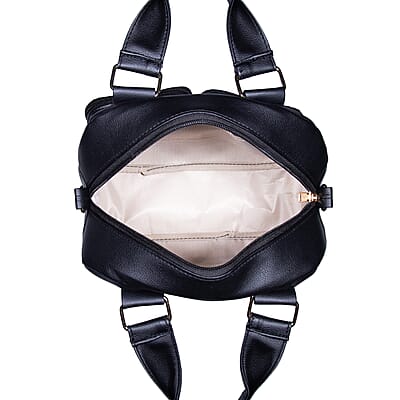Passage Black Faux Leather Satchel Bag with Front Pocket