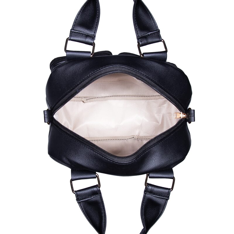 Passage Black Faux Leather Satchel Bag with Front Pocket