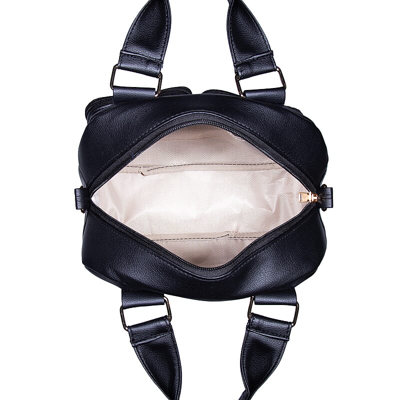 Passage Black Faux Leather Satchel Bag with Front Pocket