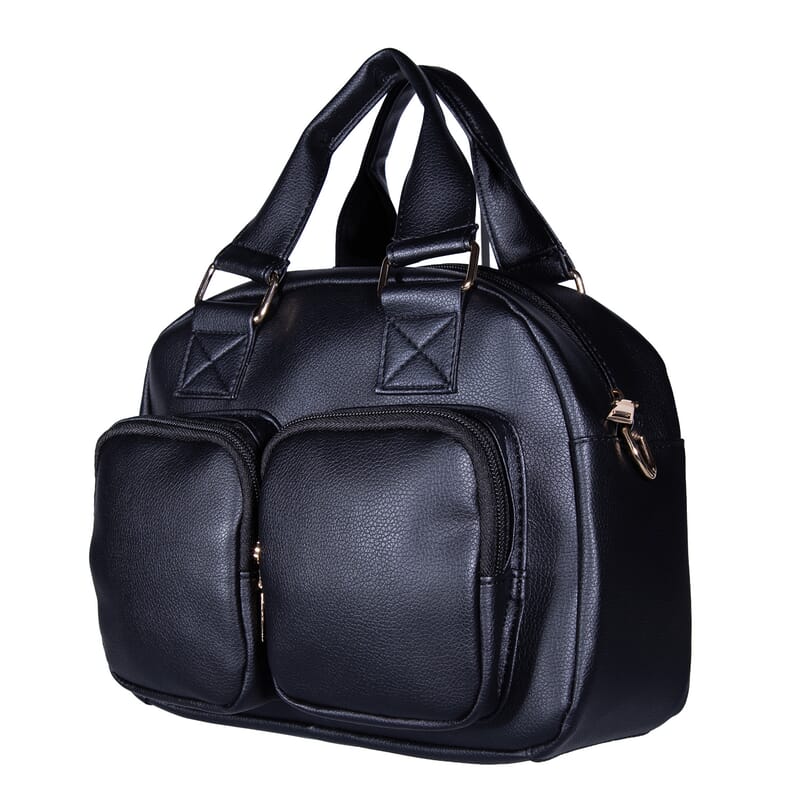Passage Black Faux Leather Satchel Bag with Front Pocket