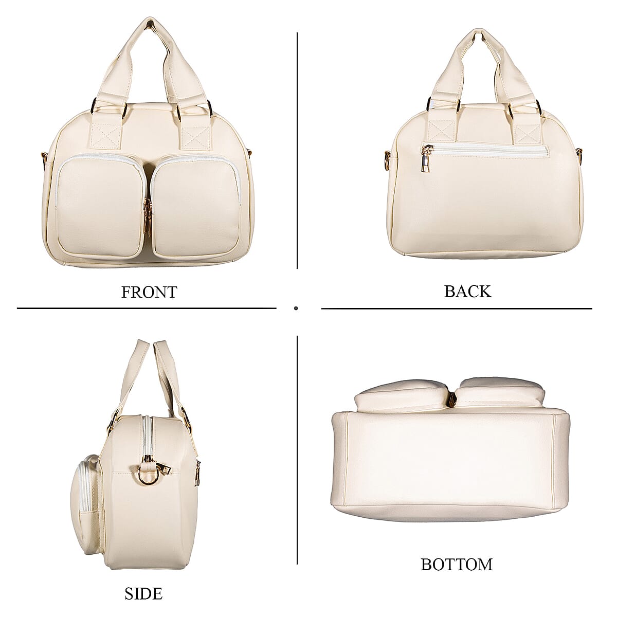 Passage Light Cream Faux Leather Satchel Bag with Front Pocket image number 3