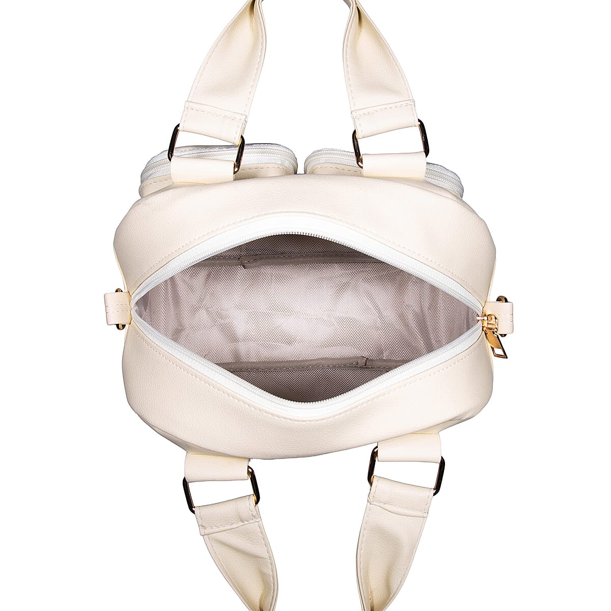 Passage Light Cream Faux Leather Satchel Bag with Front Pocket image number 5