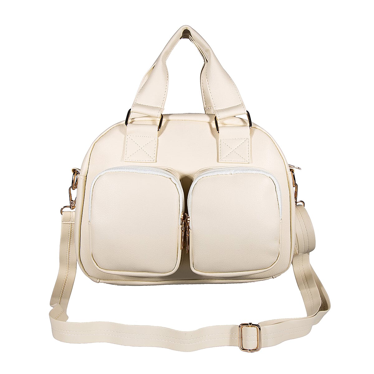 Passage Light Cream Faux Leather Satchel Bag with Front Pocket image number 6