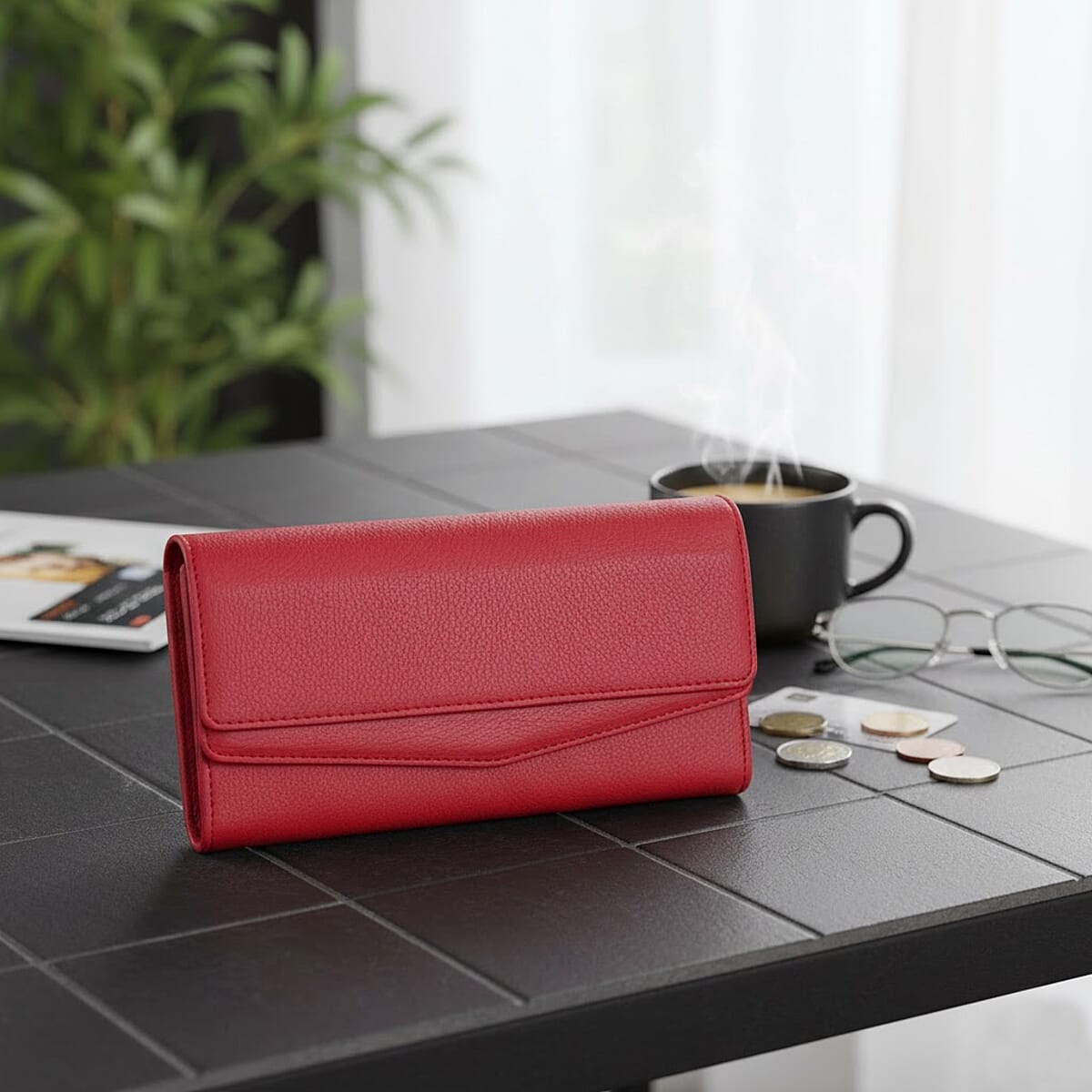 Passage Red Faux Leather 2 Flap Wallet image number 1