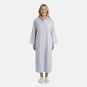 TAMSY Grey Stripe Button up Oversized Maxi Shirt Dress - One Size Fits Most