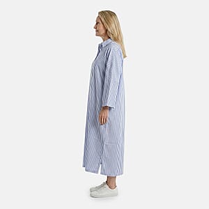 TAMSY Grey Stripe Button up Oversized Maxi Shirt Dress - One Size Fits Most