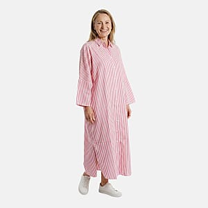 TAMSY Pink Stripe Button up Oversized Maxi Shirt Dress - One Size Fits Most