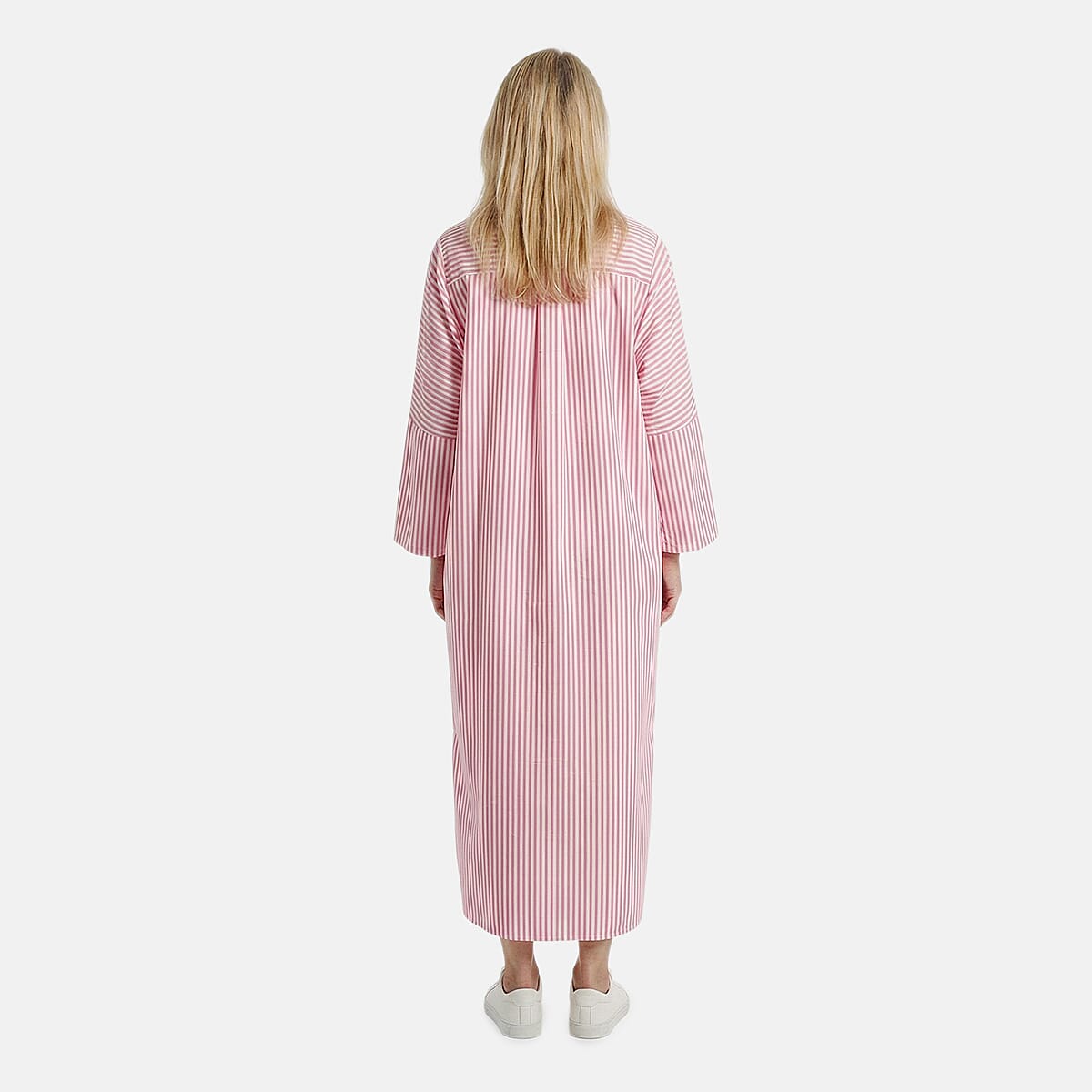 TAMSY Pink Stripe Button up Oversized Maxi Shirt Dress - One Size Fits Most image number 1