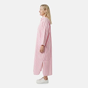 TAMSY Pink Stripe Button up Oversized Maxi Shirt Dress - One Size Fits Most