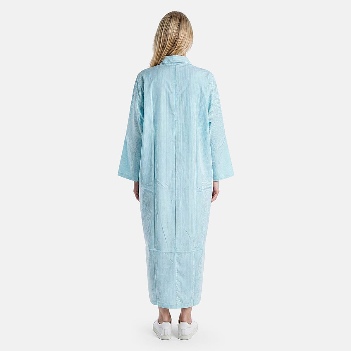 TAMSY Teal Stripe Button up Oversized Maxi Shirt Dress - One Size Fits Most image number 1