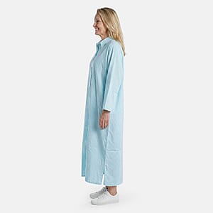 TAMSY Teal Stripe Button up Oversized Maxi Shirt Dress - One Size Fits Most