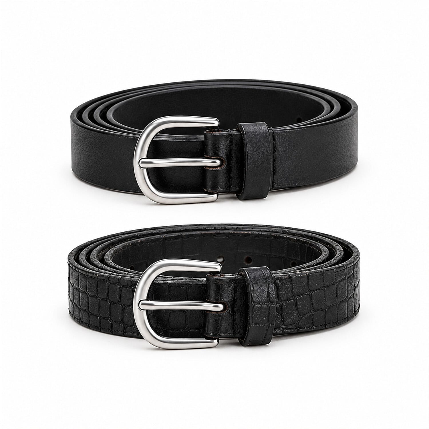 LA Marey Black Croco Genuine Leather Women's Set of 2 Belt (42 inches)