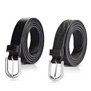 LA Marey Black Croco Genuine Leather Women's Set of 2 Belt (42 inches)