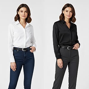 LA Marey Black Croco Genuine Leather Women's Set of 2 Belt (42 inches)