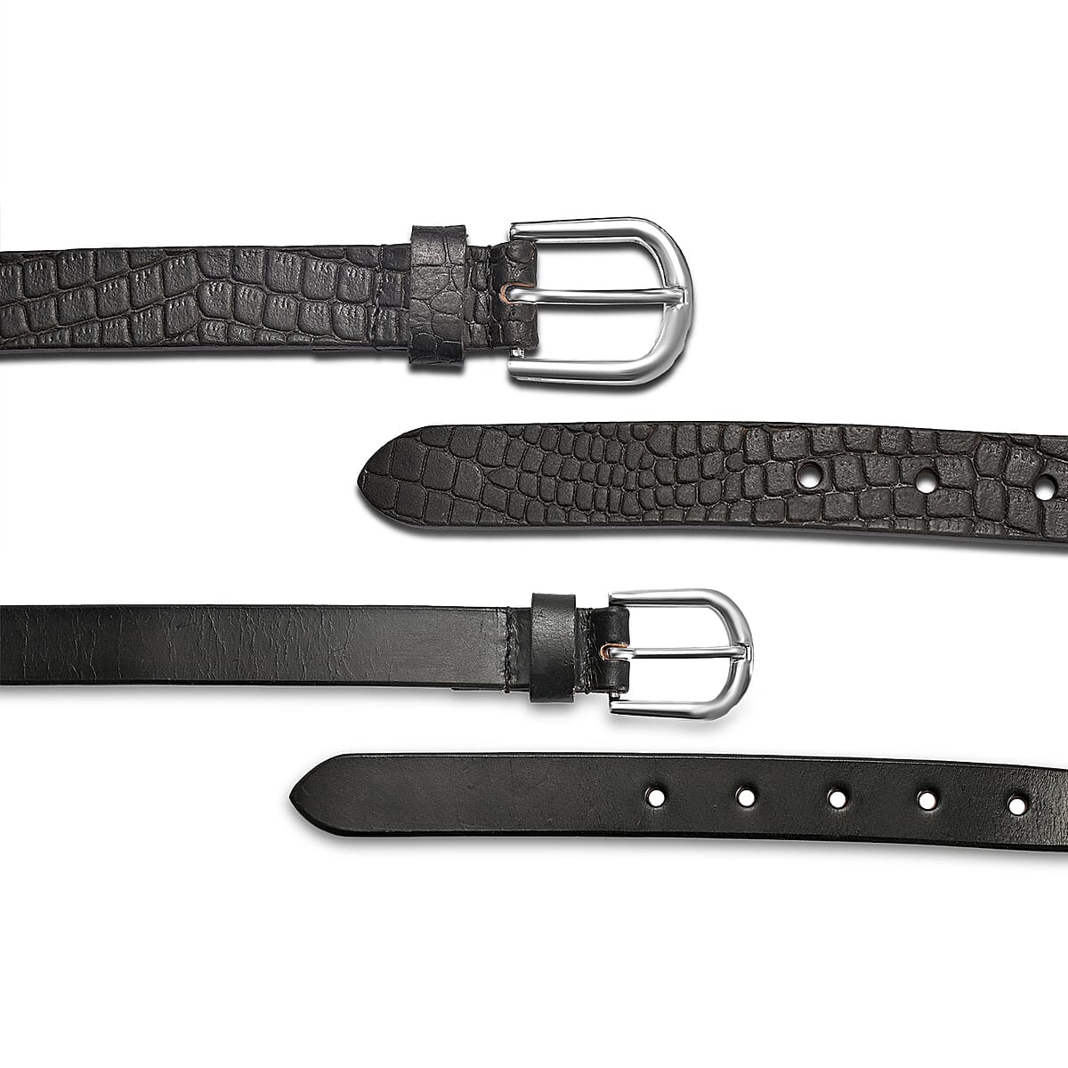 LA Marey Black Croco Genuine Leather Women's Set of 2 Belt (42 inches) image number 3