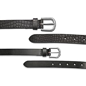 LA Marey Black Croco Genuine Leather Women's Set of 2 Belt (42 inches)