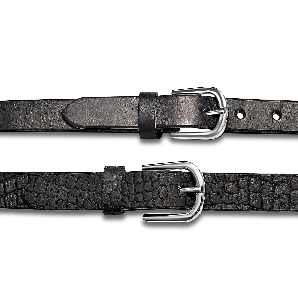 LA Marey Black Croco Genuine Leather Women's Set of 2 Belt (42 inches) image number 4