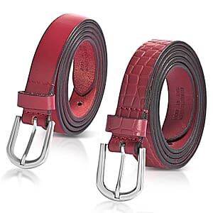LA Marey Wine Croco Genuine Leather Women's Set of 2 Belt (42 inches)
