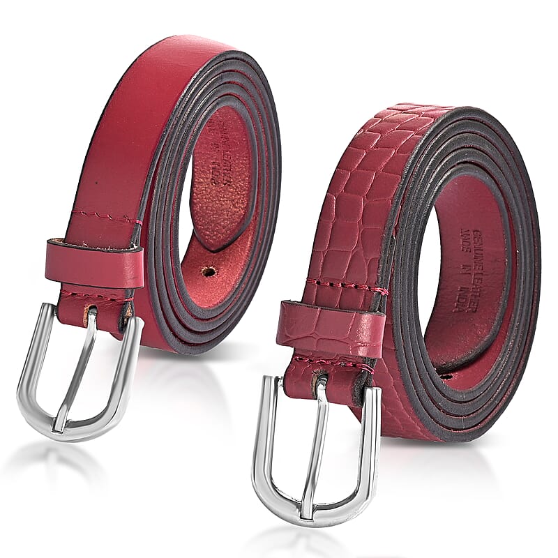 LA Marey Wine Croco Genuine Leather Women's Set of 2 Belt (42 inches)