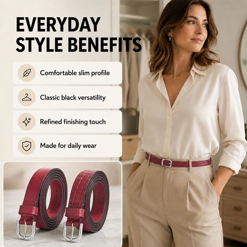 LA Marey Wine Croco Genuine Leather Women's Set of 2 Belt (42 inches)