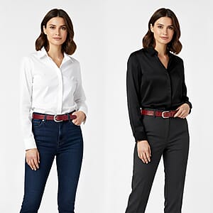 LA Marey Wine Croco Genuine Leather Women's Set of 2 Belt (42 inches)