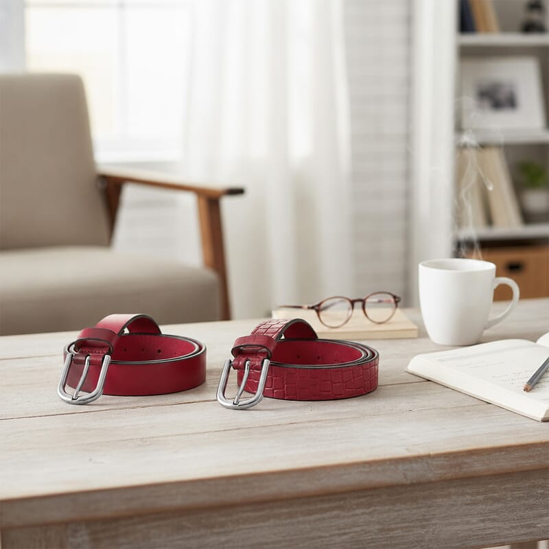 LA Marey Wine Croco Genuine Leather Women's Set of 2 Belt (42 inches)