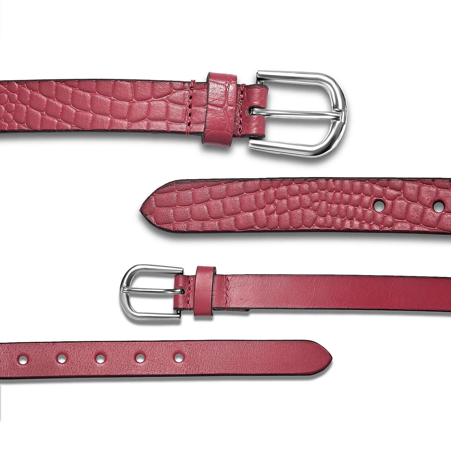 LA Marey Wine Croco Genuine Leather Women's Set of 2 Belt (42 inches)