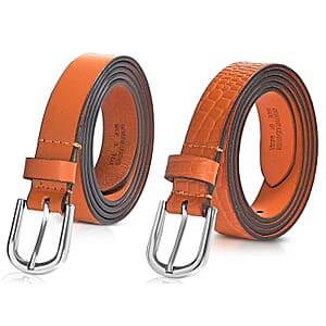 LA Marey Tan Croco Genuine Leather Women's Set of 2 Belt (42 inches)