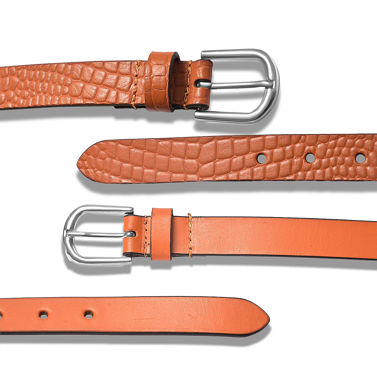 LA Marey Tan Croco Genuine Leather Women's Set of 2 Belt (42 inches) image number 3