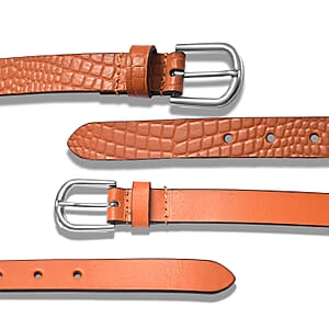 LA Marey Tan Croco Genuine Leather Women's Set of 2 Belt (42 inches)