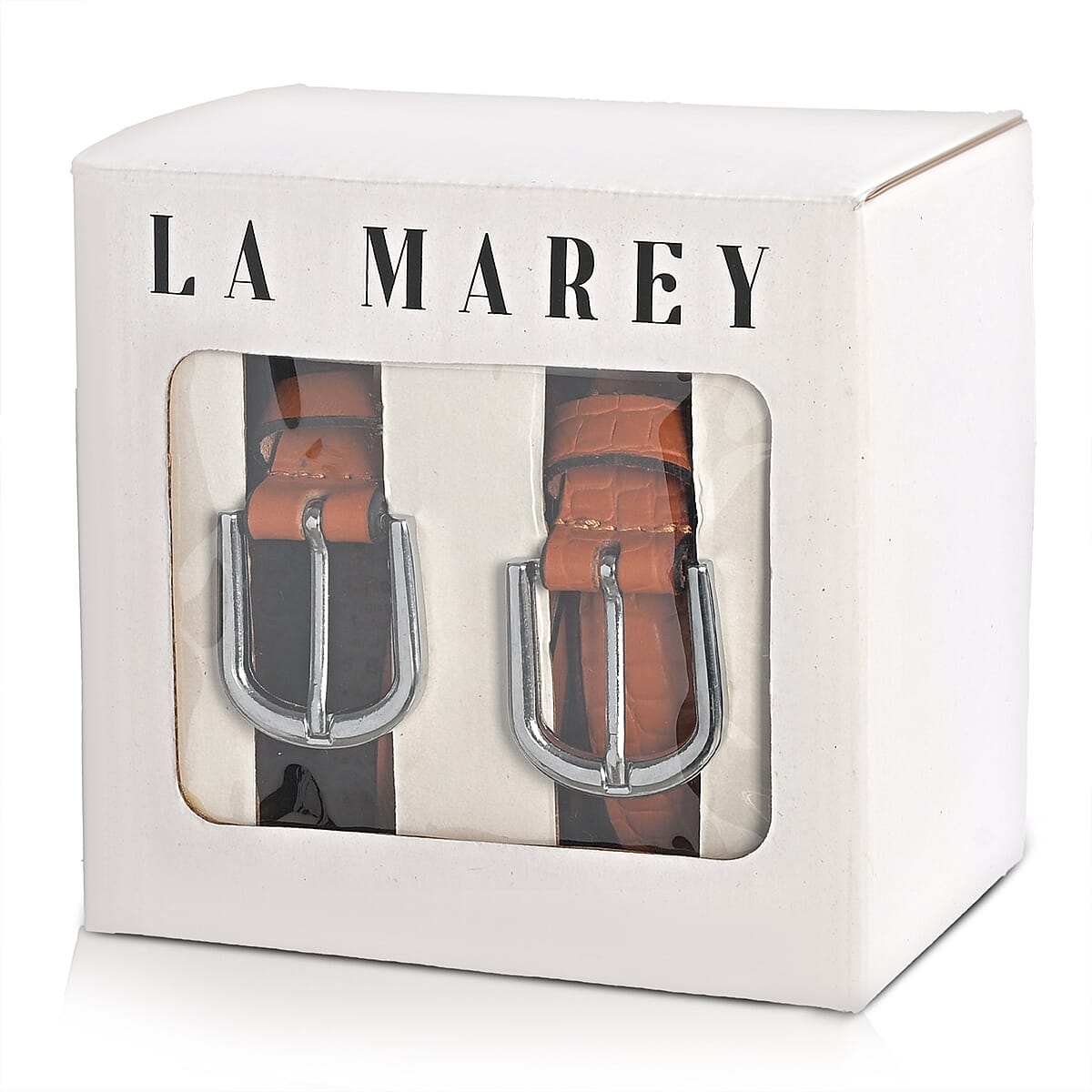 LA Marey Tan Croco Genuine Leather Women's Set of 2 Belt (42 inches) image number 5
