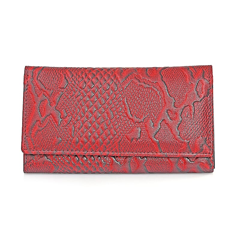 Tamsy Red Python Print Genuine Leather with RFID Wallet