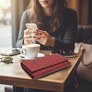 Tamsy Red Python Print Genuine Leather with RFID Wallet