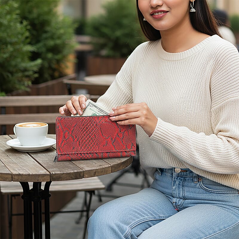 Tamsy Red Python Print Genuine Leather with RFID Wallet