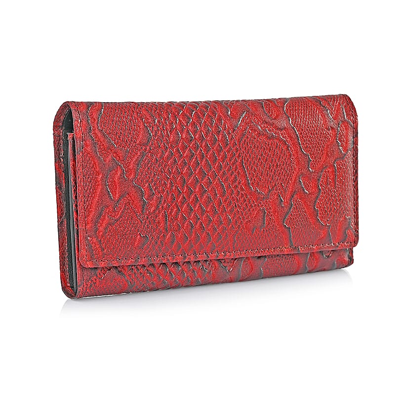 Tamsy Red Python Print Genuine Leather with RFID Wallet