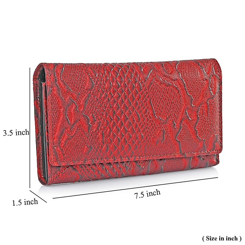 Tamsy Red Python Print Genuine Leather with RFID Wallet