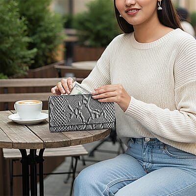 Tamsy Off White Python Print Genuine Leather with RFID Wallet
