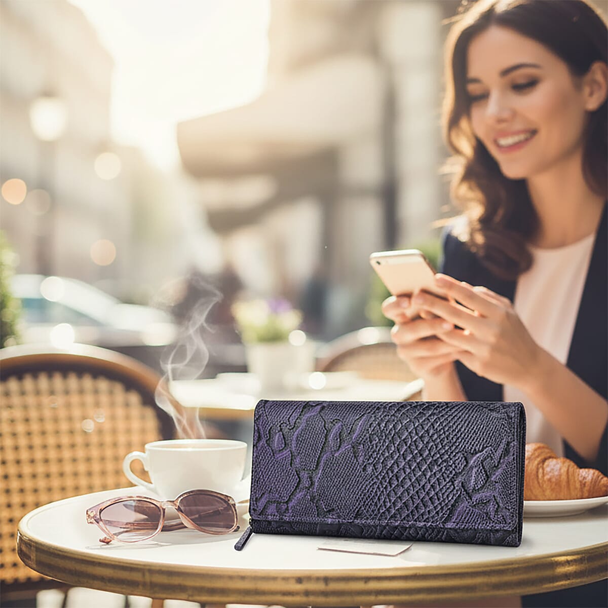 Tamsy Purple Python Print Genuine Leather with RFID Wallet image number 1